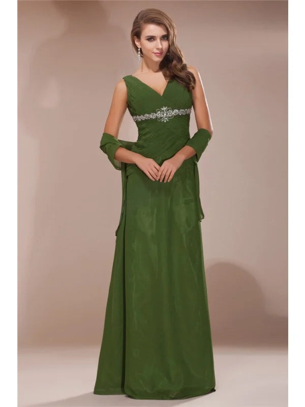 Wholesale V-neck Sleeveless Beading Long Chiffon Mother of the Bride Dresses